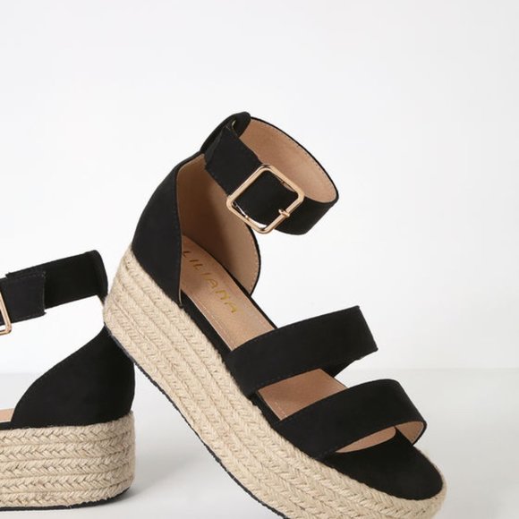 Black Suede Espadrille Platform Sandals - Picture 2 of 5
